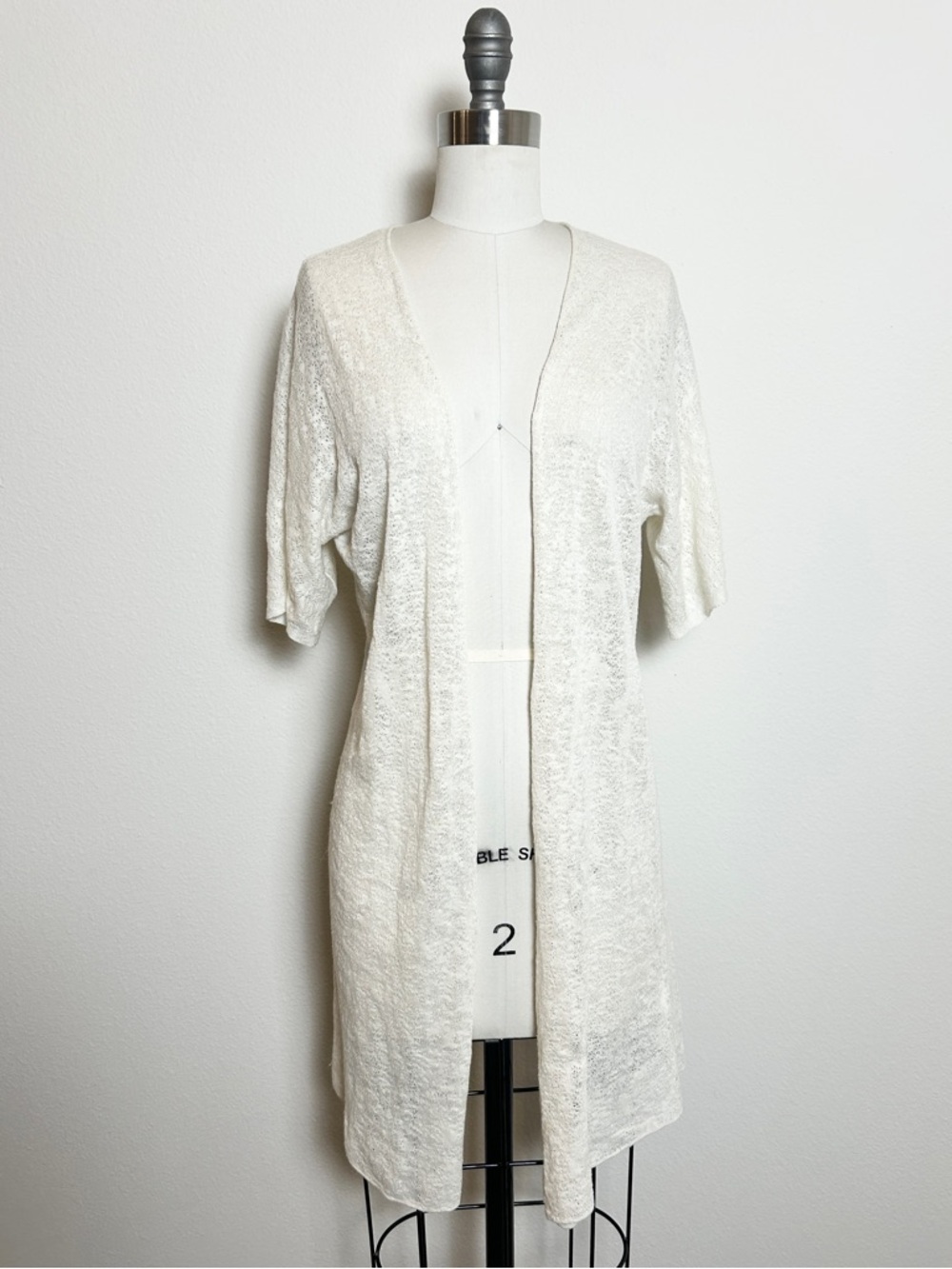 Eileen Fisher Open Front Cardigan XS Ivory Hemp Blend Lightweight Knit Duster
